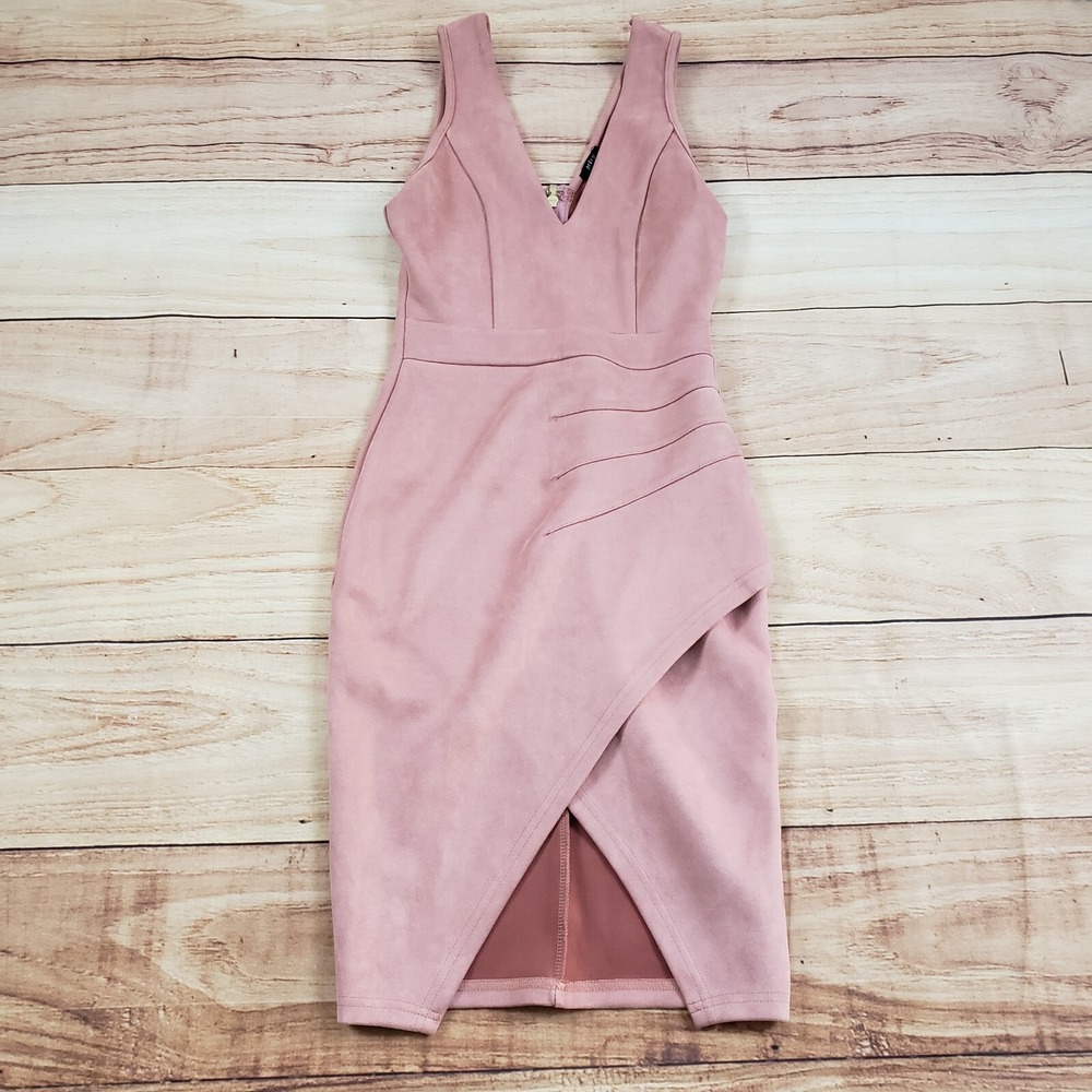 Privy Dress Womens Small Pink Mini Sleeveless Cocktail Faux Suede Party Ladies